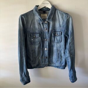J.Crew Classic Soft Jean Jacket size Medium Cotton Distressed Denim Blue 21769